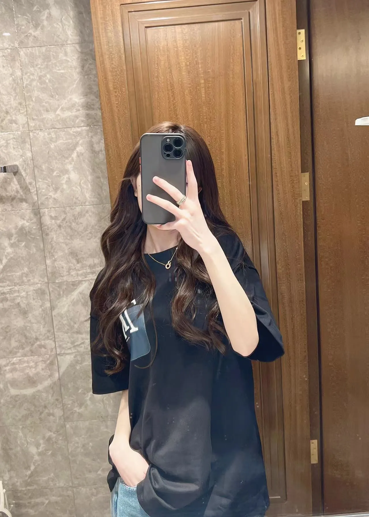 Louis Vuitton/Louis Vuitton 22ss fake pocket letter printed short sleeves
